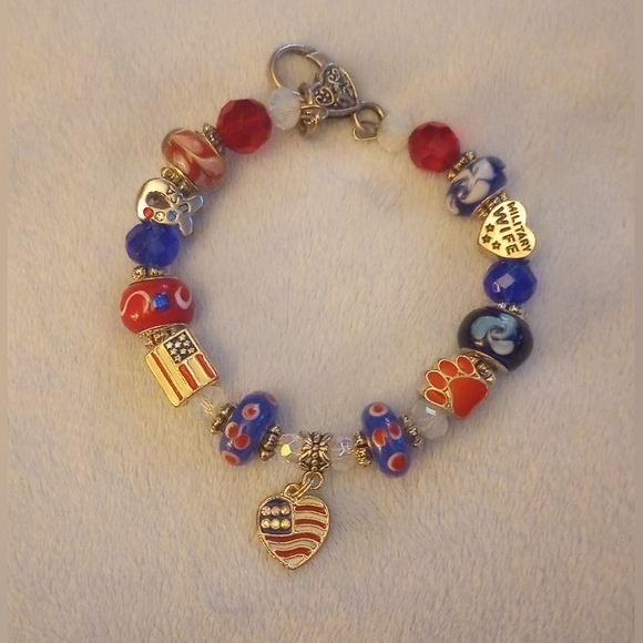 4th of July Red White Blue Military Wife Charm Bracelet - Picture 7 of 8